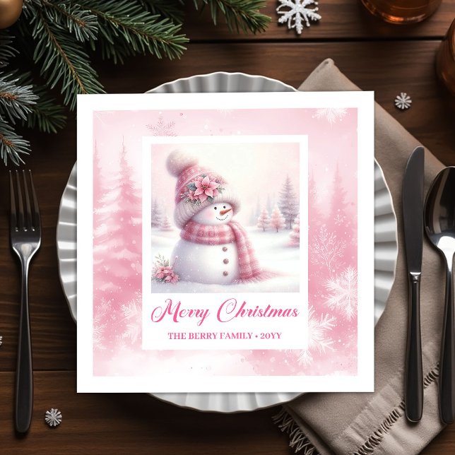 Guardanapo De Papel Elegant Pink Snowman Kids Winter Scene Party Xmas (Elegant Pink Snowman Kids Winter Scene Party Christmas Napkins

)