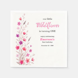 Guardanapo De Papel Elegant Pink Wildflower 1st Birthday Party