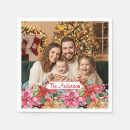 Guardanapo De Papel Elegant Poinsettia Floral Border Custom Paper