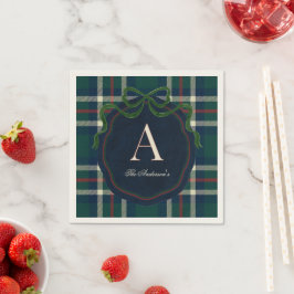 Guardanapo De Papel Elegant Preppy Plaid Monogram Christmas