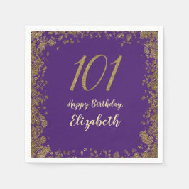 Guardanapo De Papel Elegant Purple and Gold 101st Birthday
