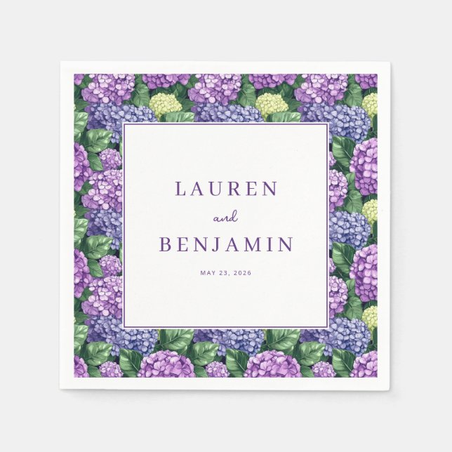 Guardanapo De Papel Elegant Purple Floral Hydrangea (Frente)