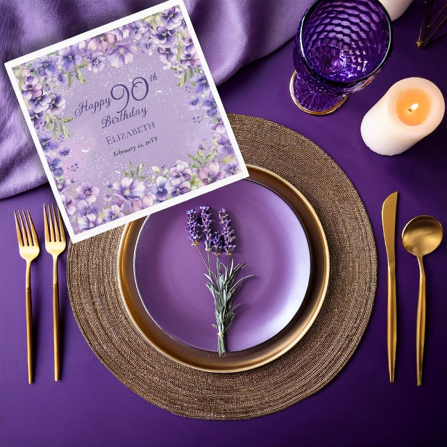 Guardanapo De Papel Elegant Purple Floral Violets 90th Birthday Party  (Elegant Purple Floral Violets 90th Birthday Party Napkins)