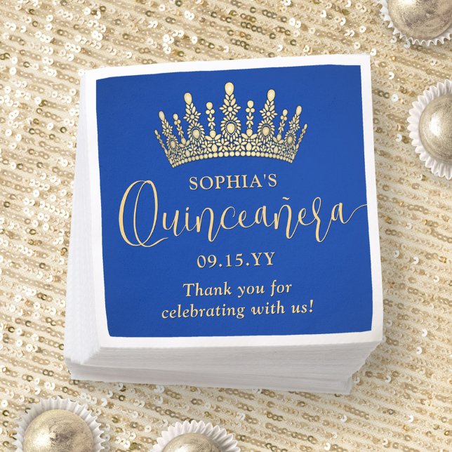 Guardanapo De Papel Elegant Quinceañera Crown Chic Royal Blue and Gold (Criador carregado)