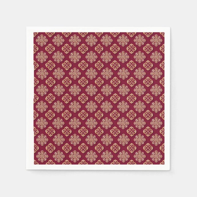 Guardanapo De Papel Elegant Red and Gold Pattern Design (Frente)