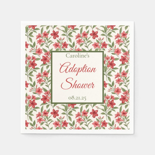 Guardanapo De Papel Elegant Red Floral Botanical Adoption Shower (Frente)