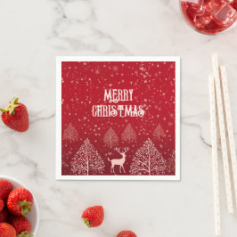 Guardanapo De Papel Elegant Red Merry Christmas Deer and Snowflake