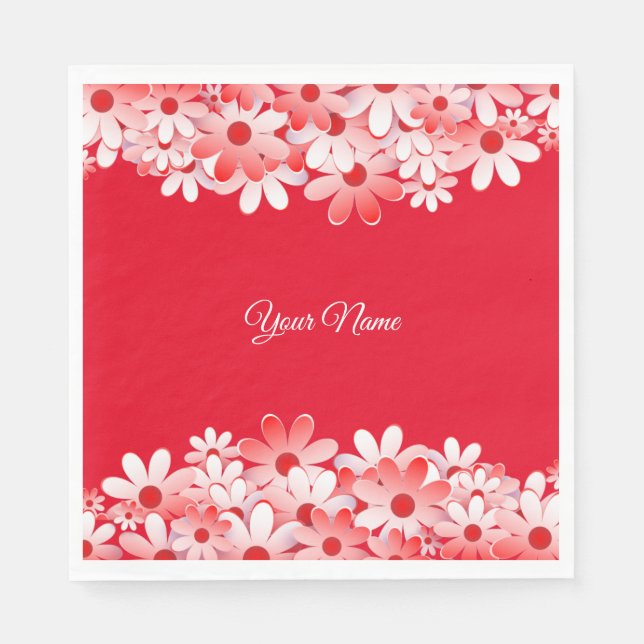 Guardanapo De Papel Elegant Red White Floral Name Party (Frente)