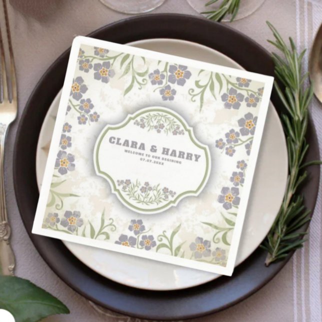 Guardanapo De Papel Elegant romantic calligraphy retro floral wedding  (Criador carregado)