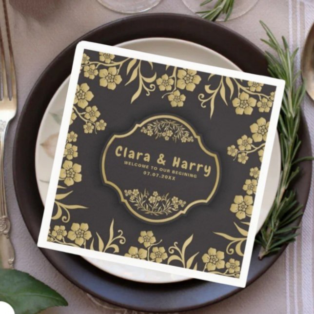 Guardanapo De Papel Elegant romantic champagne gold  floral wedding  (Criador carregado)