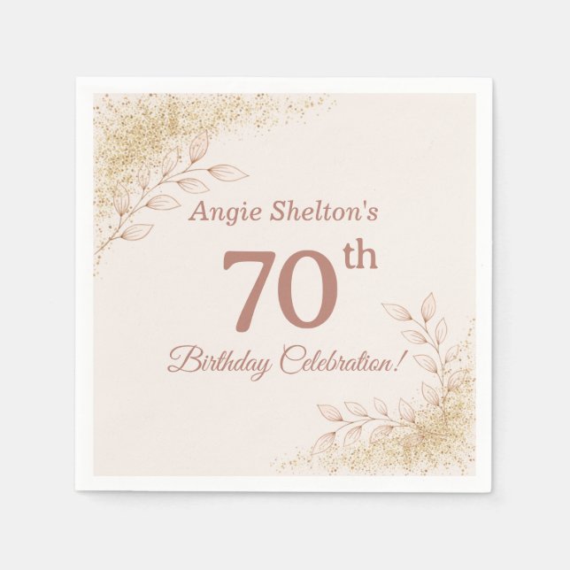 Guardanapo De Papel Elegant Rose Gold 70th Birthday Celebration  (Frente)