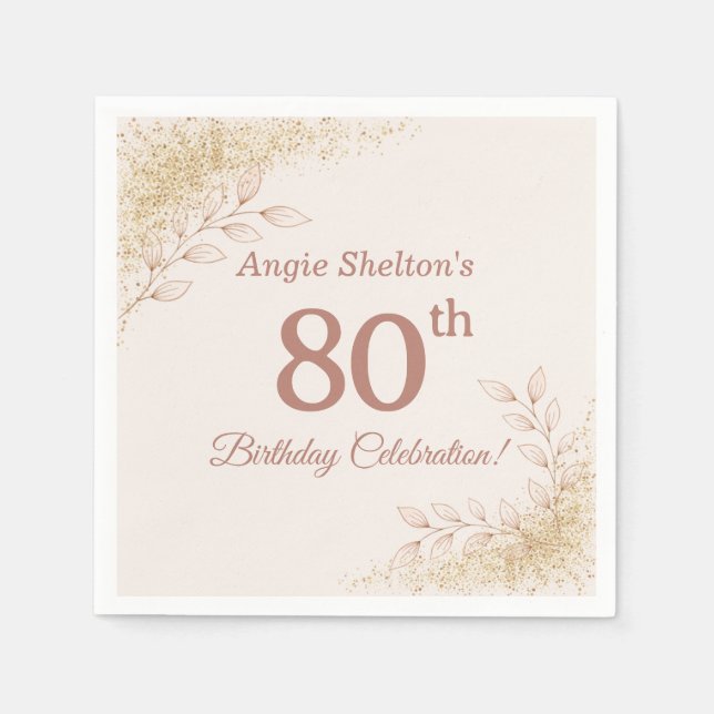 Guardanapo De Papel Elegant Rose Gold 80th Birthday Celebration  (Frente)