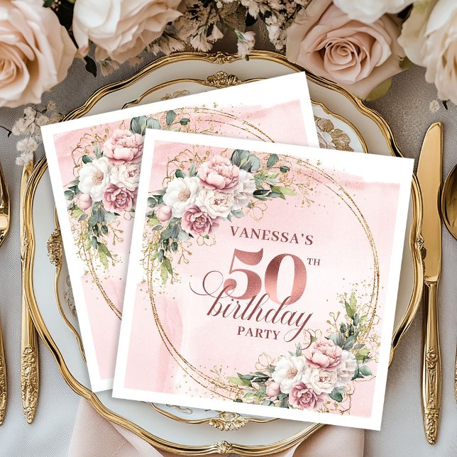 Guardanapo De Papel Elegant Rose Gold Dusty Pink 50th Birthday Party  (Elegant Rose Gold Dusty Pink 50th Birthday Party Napkins

)