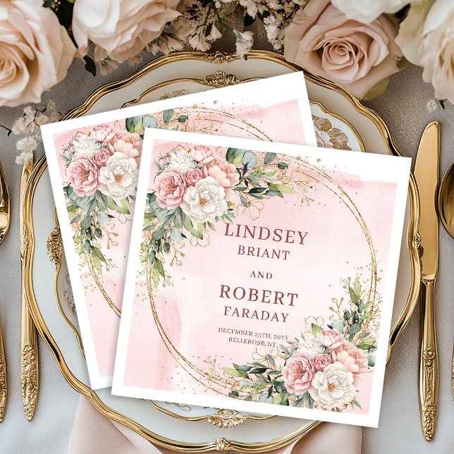 Guardanapo De Papel Elegant Rose Gold Floral Wedding Paper Napkins (Elegant Rose Gold Floral Wedding Paper Napkins)
