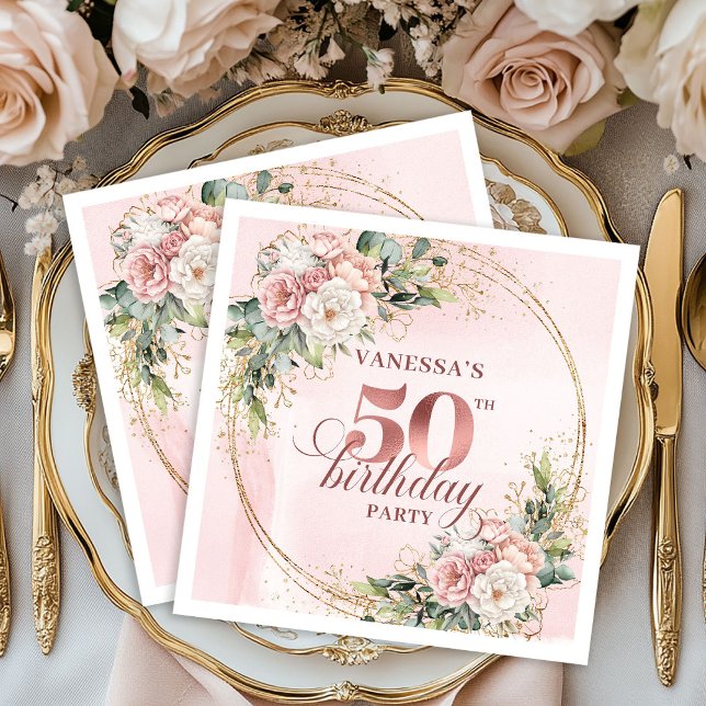 Guardanapo De Papel Elegant Rose Gold Greenery 50th Birthday Napkins (Elegant Rose Gold Greenery 50th Birthday Napkins)