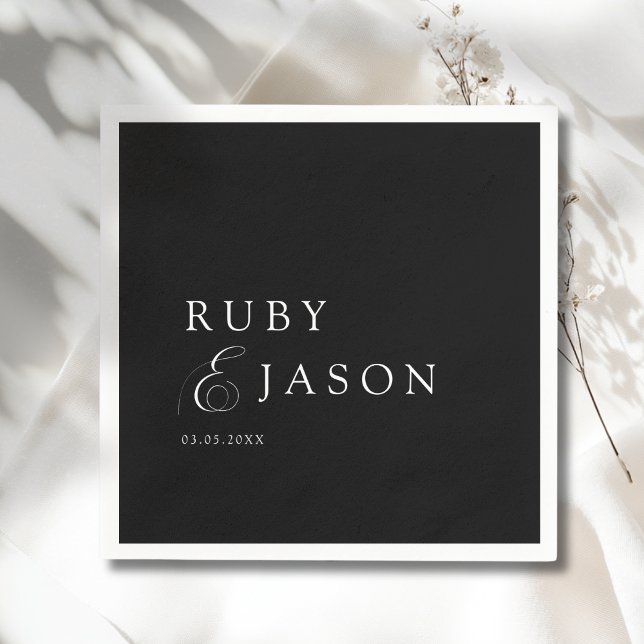 Guardanapo De Papel Elegant Royal Black & White Script Wedding (Elegant Royal Ivory Black Script Wedding Napkins)