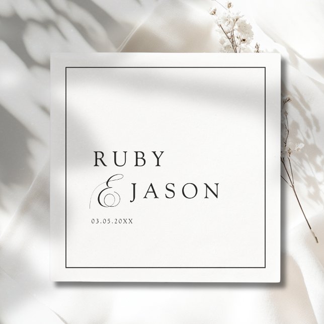 Guardanapo De Papel Elegant Royal Black & White Script Wedding (Elegant Royal Black & White Script Wedding Napkins)