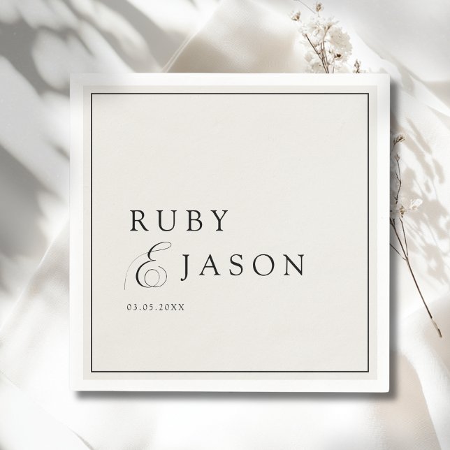 Guardanapo De Papel Elegant Royal Ivory Black  Script Wedding (Elegant Royal Ivory Black Script Ampersand Custom Wedding Napkins)