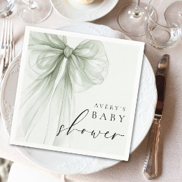 Guardanapo De Papel Elegant Sage Green Bow Baby Shower