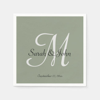Guardanapo De Papel Elegant Sage Green Script Name Monogram Wedding 