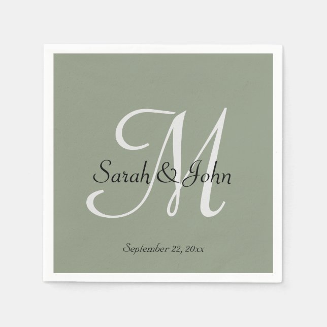 Guardanapo De Papel Elegant Sage Green Script Name Monogram Wedding  (Frente)