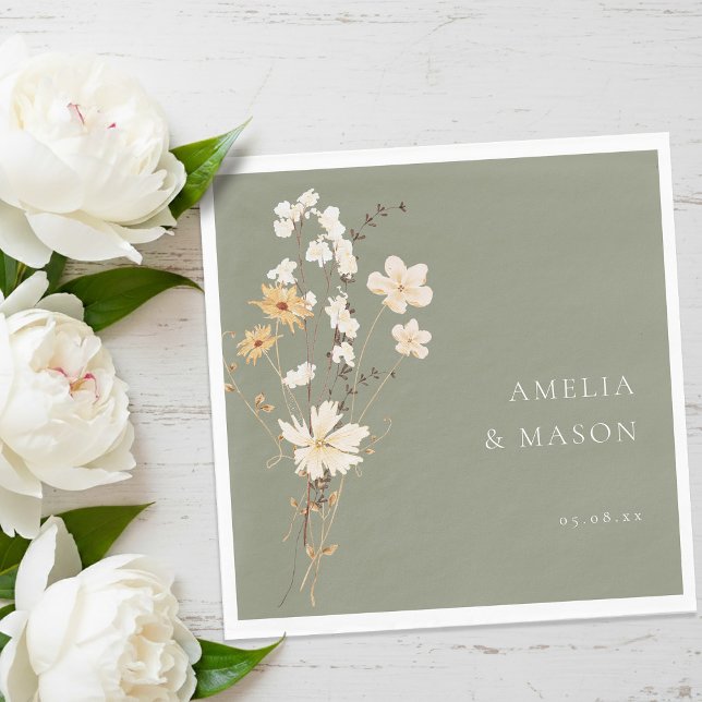 Guardanapo De Papel Elegant Sage Green Wildflower Bouquet Wedding  (Elegant Sage Green Wildflower Bouquet Wedding Napkins)