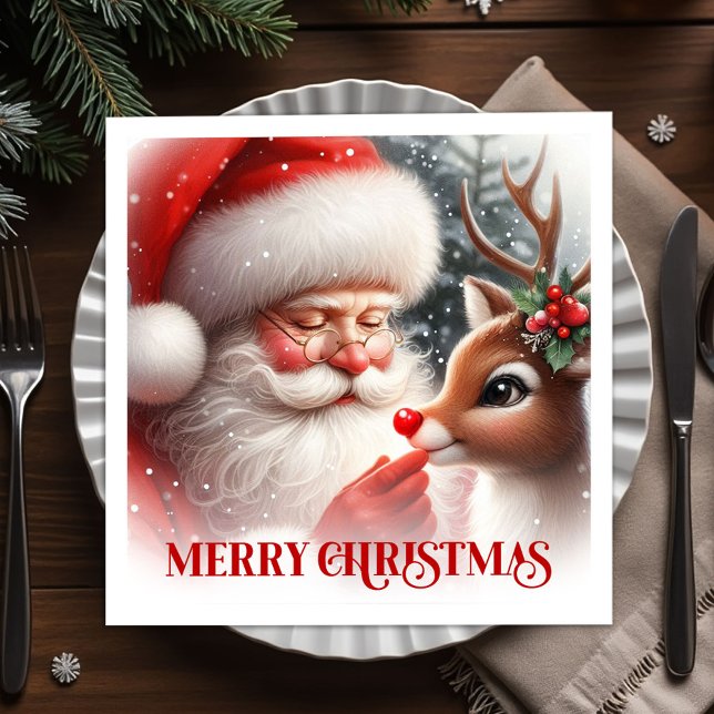 Guardanapo De Papel Elegant Santa and Rudolph Christmas Party Dinner  (Elegant Santa and Rudolph Christmas Party Dinner Napkins

)