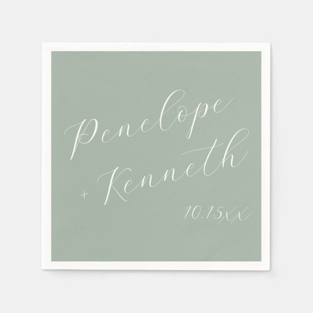 Guardanapo De Papel Elegant Script Dusty Sage Green Wedding Custom  (Frente)