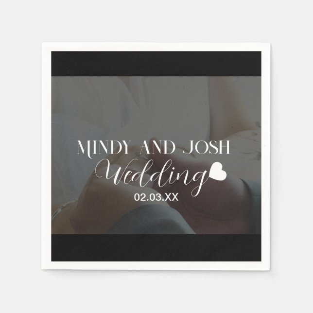 Guardanapo De Papel Elegant Script floating heart Photo Black (Frente)