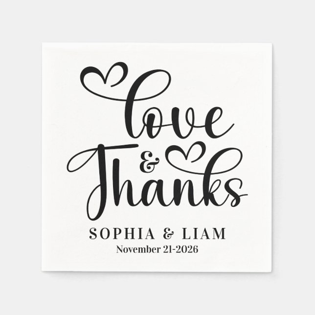 Guardanapo De Papel Elegant Script Love and Thanks Wedding (Frente)