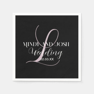 Guardanapo De Papel Elegant Script Rose Initial Wedding Favor 