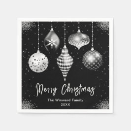 Guardanapo De Papel Elegant Silver and Black Ornament Christmas