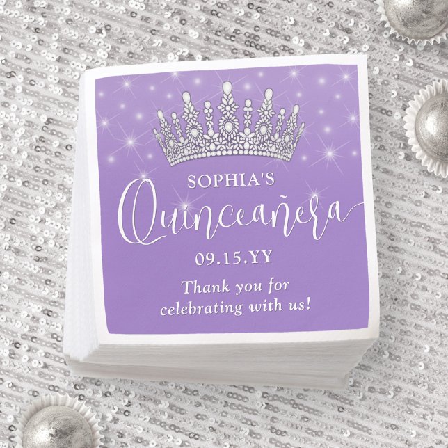 Guardanapo De Papel Elegant Sparkles Quinceañera Crown Lilac Purple (Criador carregado)