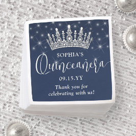 Guardanapo De Papel Elegant Sparkles Quinceañera Crown Navy Blue