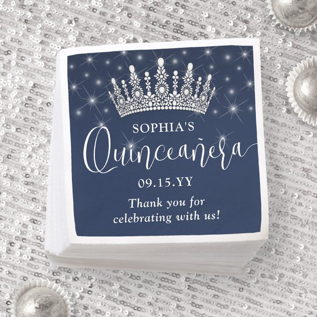 Guardanapo De Papel Elegant Sparkles Quinceañera Crown Navy Blue (Criador carregado)