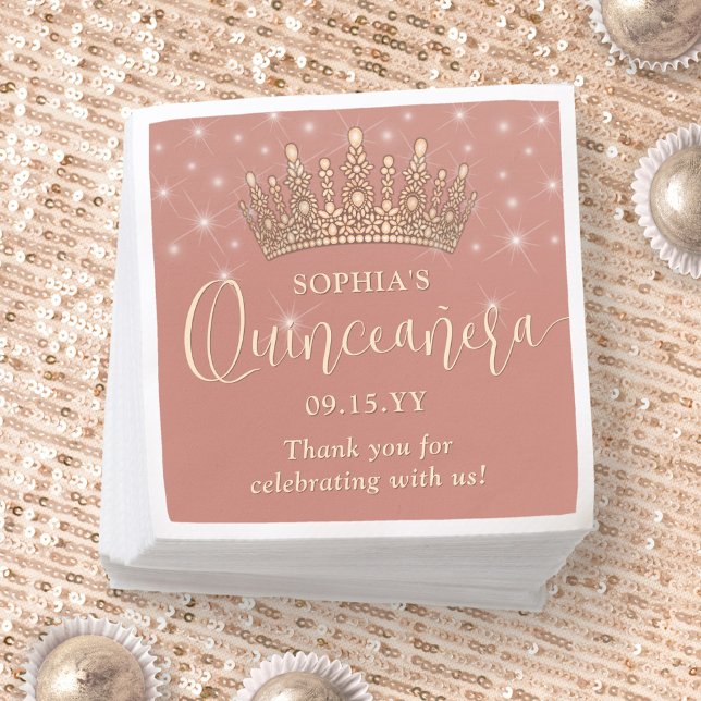 Guardanapo De Papel Elegant Sparkles Quinceañera Crown Rose Gold (Criador carregado)