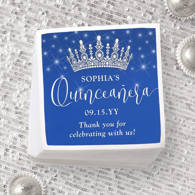 Guardanapo De Papel Elegant Sparkles Quinceañera Crown Royal Blue (Criador carregado)