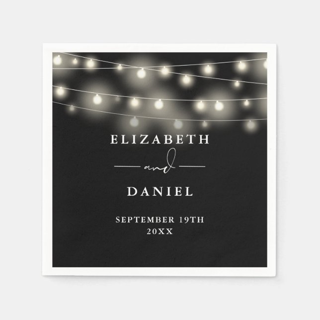 Guardanapo De Papel Elegant String Lights Black And White Wedding (Frente)