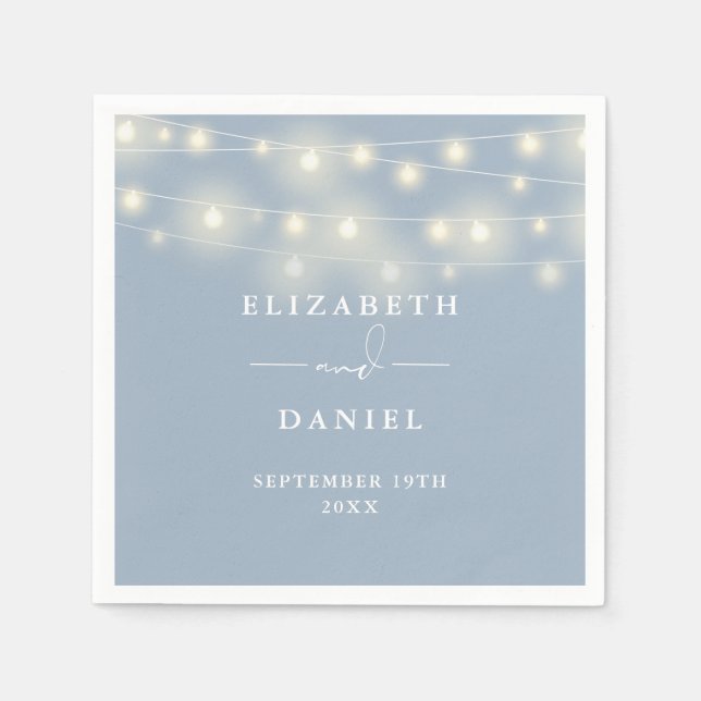 Guardanapo De Papel Elegant String Lights Dusty Blue Wedding (Frente)