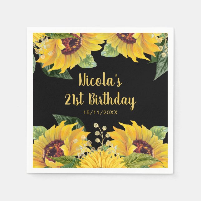 Guardanapo De Papel Elegant Sunflowers and Foliage Birthday Party (Frente)