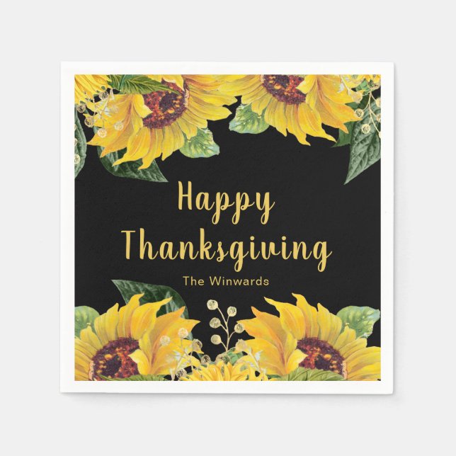 Guardanapo De Papel Elegant Sunflowers and Foliage Thanksgiving Party (Frente)