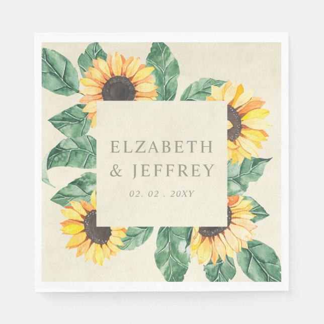 Guardanapo De Papel Elegant Sunflowers Garden Floral Wedding (Frente)