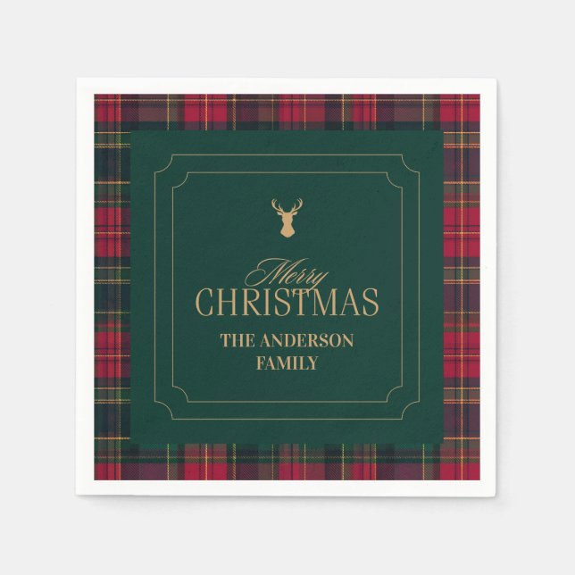 Guardanapo De Papel Elegant Tartan Plaid Merry Christmas Family Name (Frente)