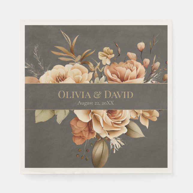 Guardanapo De Papel Elegant Taupe Floral Wedding Napkins (Frente)