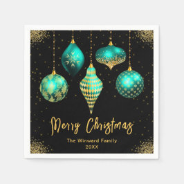 Guardanapo De Papel Elegant Teal and Gold Ornament Christmas