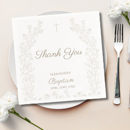 Guardanapo De Papel Elegant Thank You Cross Floral Christian Baptism