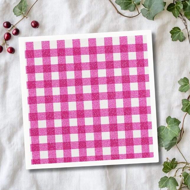 Guardanapo De Papel Elegant Valentine Pink Glitter Tartan on White (Criador carregado)