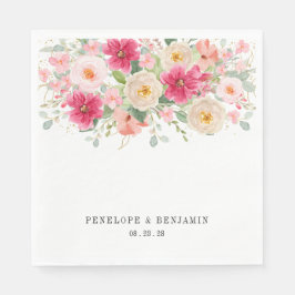 Guardanapo De Papel Elegant Watercolor Bright Pink Floral Wedding