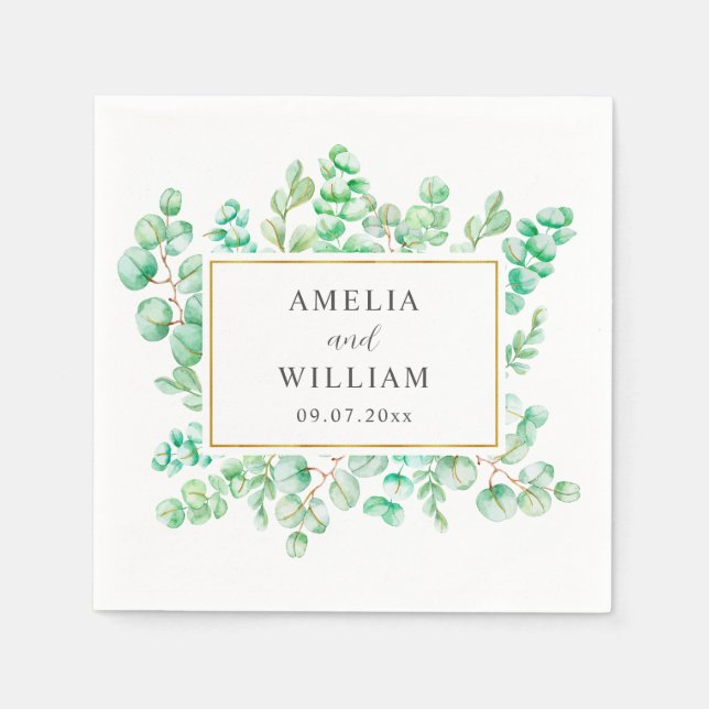 Guardanapo De Papel Elegant Watercolor Eucalyptus Greenery Wedding (Frente)