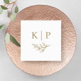 Guardanapo De Papel Elegant Wedding Monogram Greenery leaves 